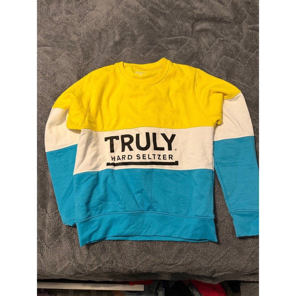 Truly Hard Seltzer Colorblock Crewneck Sweatshirt - Yellow/White/Blue